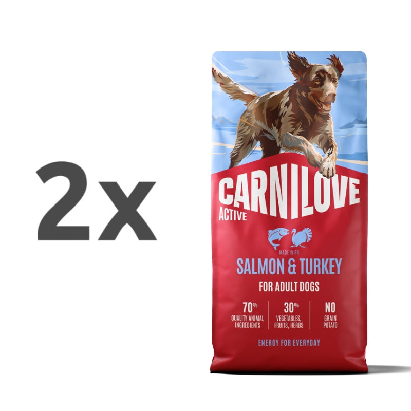Carnilove Dog Active Adult, briketi - losos in puran - 2 x 12 kg