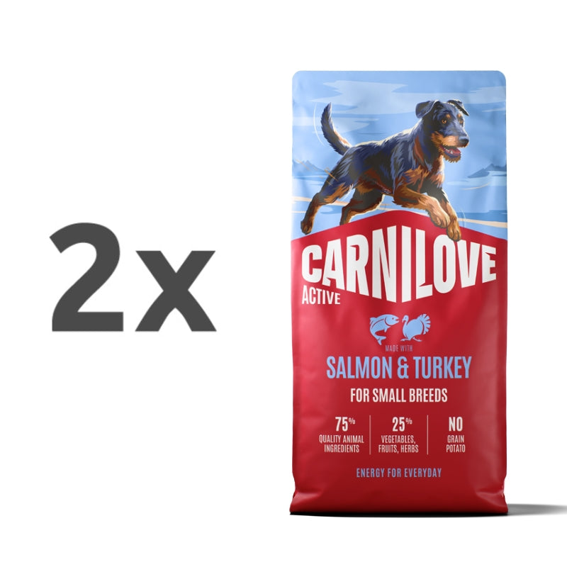 Carnilove Dog Active Adult Mini, briketi - losos in puran - 2 x 12 kg