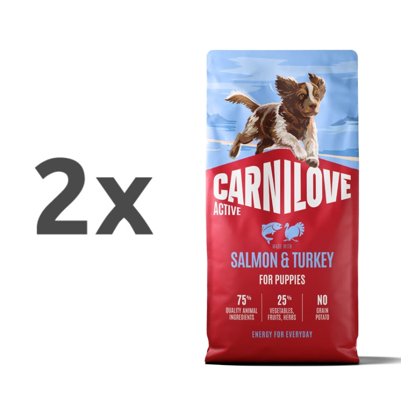 Carnilove Dog Active Puppy, briketi - losos in puran - 2 x 12 kg