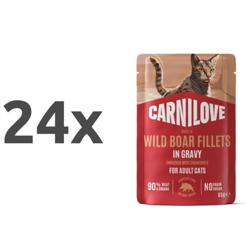 Carnilove Cat Adult vrečka, koščki v omaki - puran in divja svinja - 85 g - 24 x 85 g