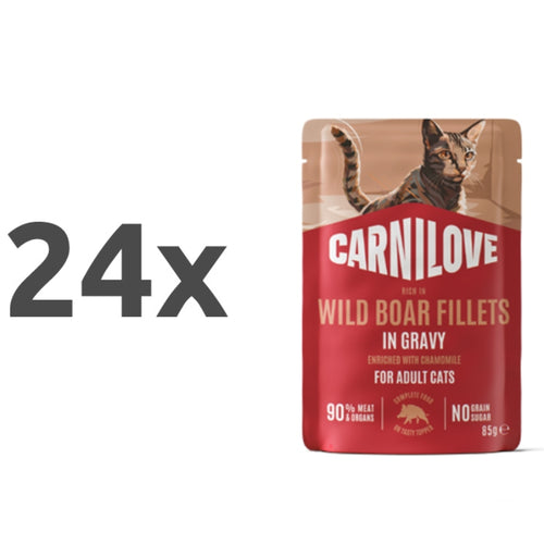 Carnilove Cat Adult vrečka, koščki v omaki - puran in divja svinja - 85 g - 24 x 85 g