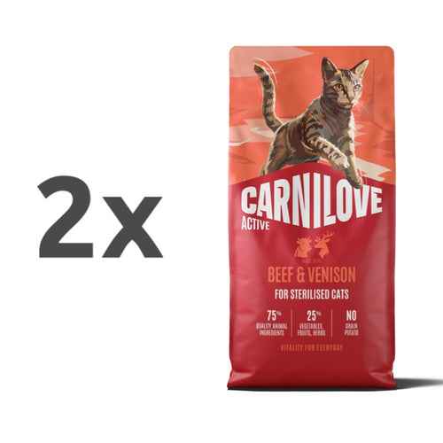 Carnilove Cat Active Adult Sterilised, briketi - govedina in divjačina - 2 x 6 kg