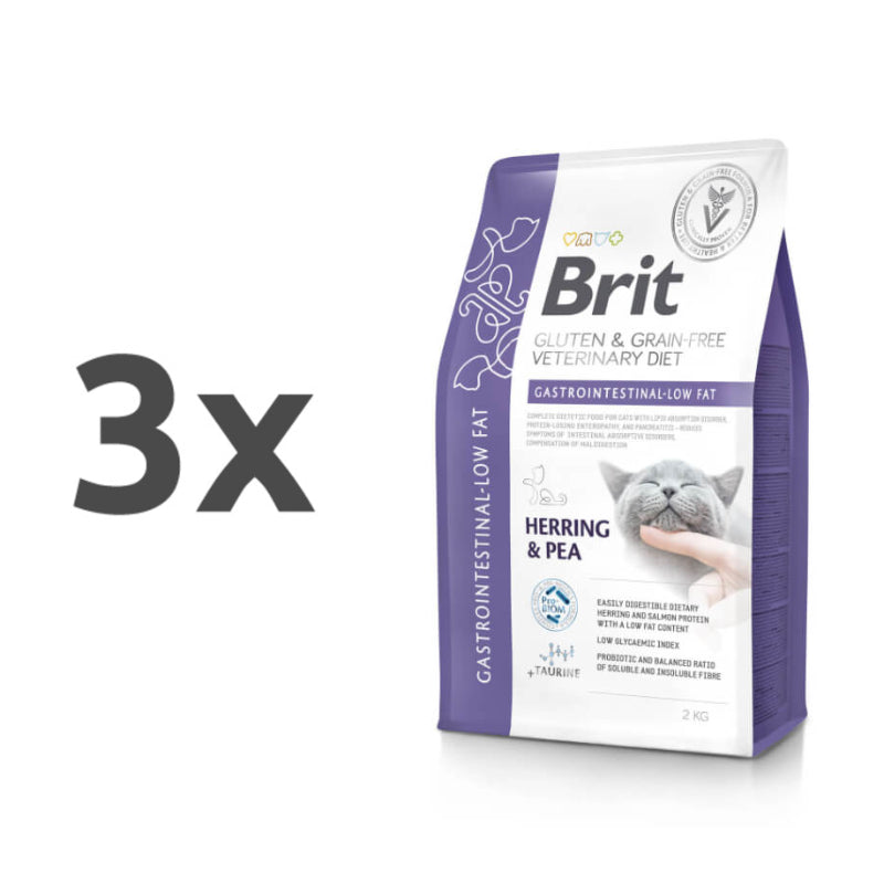 Brit GF Veterinarska dieta za mačke - Gastrointestinal Low Fat - 3 x 2 kg