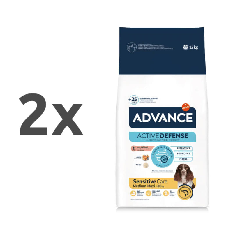 Advance Adult Medium/Maxi Sensitive - losos in riž - 2 x 12 kg