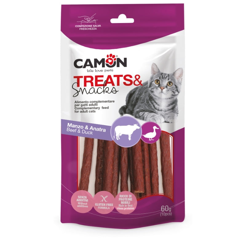 Camon Treats&Snacks priboljški v obliki palčk za mačke, govedina in raca - 60 g