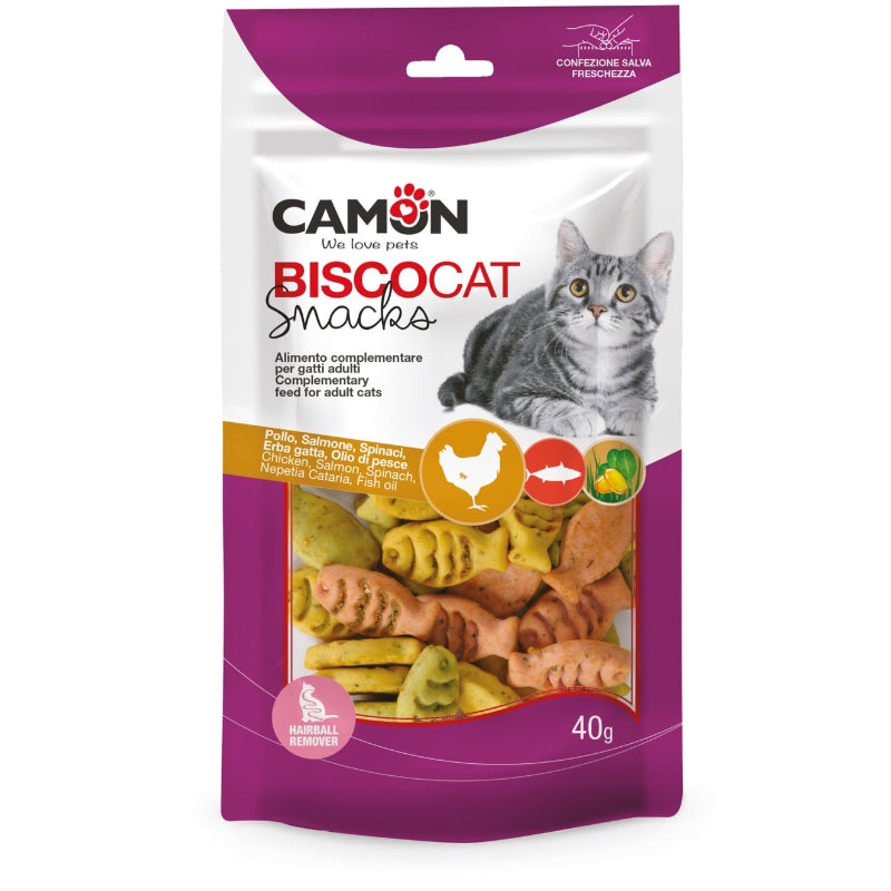 Camon BiscoCat Snacks piškotki v obliki ribic za mačke, piščanec in losos - 40 g