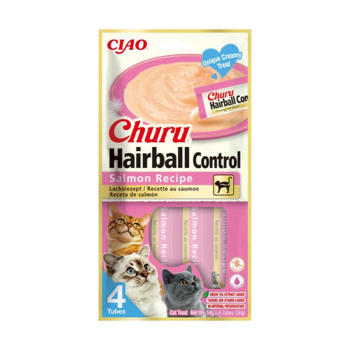 Inaba Cat Churu Purée Hairball, losos - 4 x 14 g