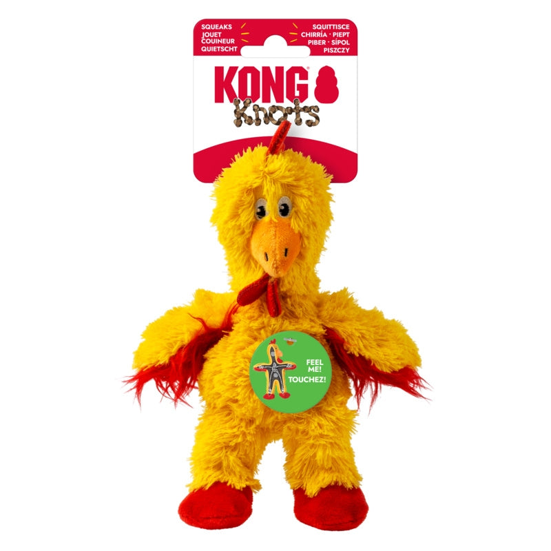 KONG plišasta igrača Knots S/M, piščanec - 17,7 x 17,7 cm