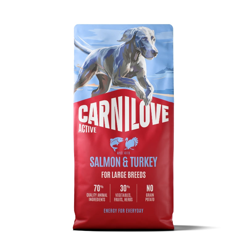 Carnilove Dog Active Adult Large, briketi - losos in puran - 12 kg