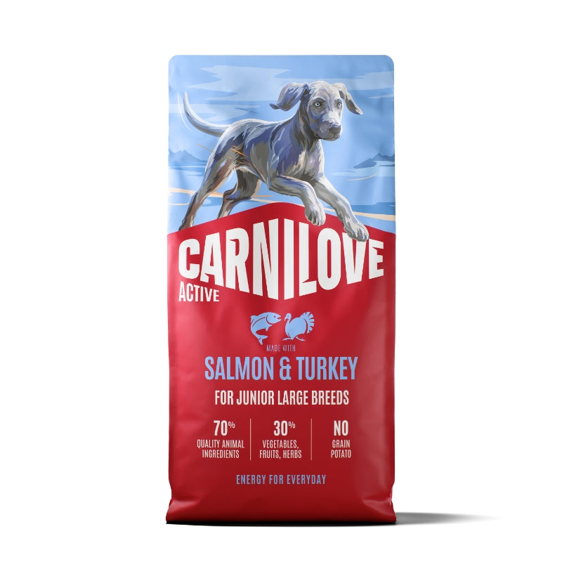 Carnilove Dog Active Junior Large, briketi - losos in puran - 12 kg