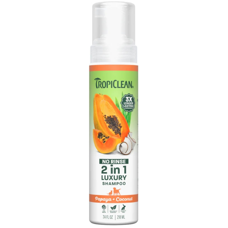 TropiClean No Rinse suhi šampon, papaja in kosos - 218 ml