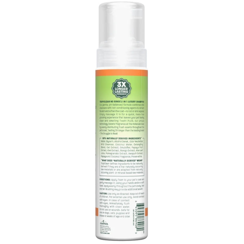 TropiClean No Rinse suhi šampon, papaja in kosos - 218 ml