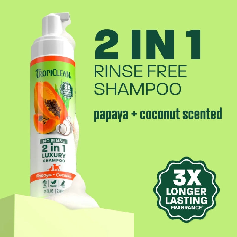 TropiClean No Rinse suhi šampon, papaja in kosos - 218 ml