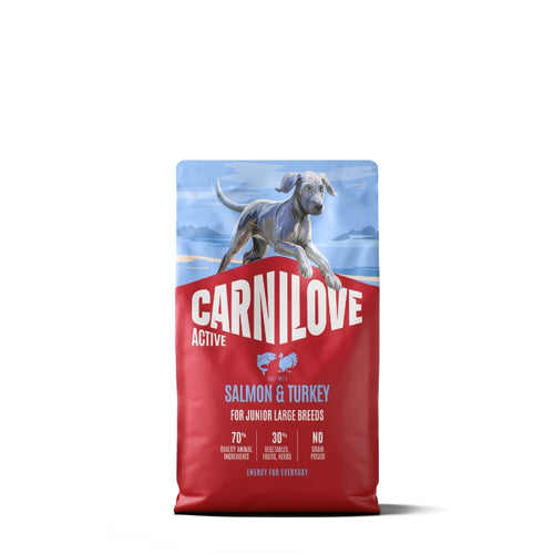 Carnilove Dog Active Junior Large, briketi - losos in puran