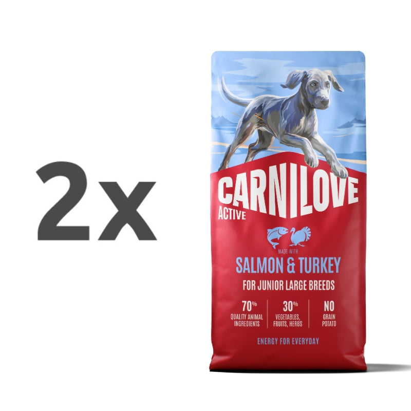 Carnilove Dog Active Junior Large, briketi - losos in puran - 2 x 12 kg